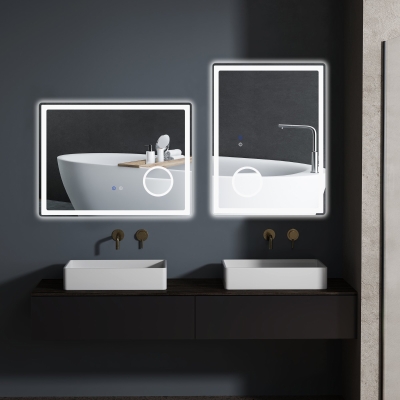 kleankin Oglindă de baie rectangulară cu LED, funcție antiabur, luminozitate reglabilă, oglindă cu zoom x3 80 x 60 cm transparent