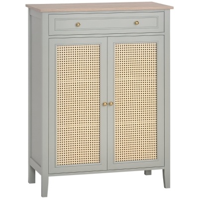 HOMCOM Meuble à Chaussures Cannage 2 Portes Tiroir