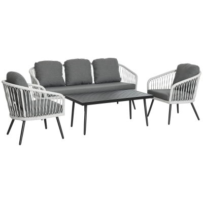 Outsunny Polyrattan Gartenmöbel Set für 5 Personen Sitzgruppe mit Kissen Alu Grau