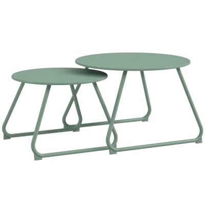 Outsunny Set de 2 mese de cafea rotunde încorporabile pentru grădină din metal epoxid, Masă de Cafea Stabilă pentru exterior, verde