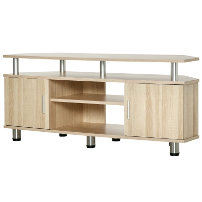 HOMCOM Mesa para TV para Televisores de hasta 55 Pulgadas  con 2 Puertas y 2 Estantes para Dormitorio 120x39,5x52 cm Roble