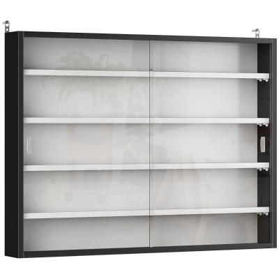 HOMCOM Vitrina Expositora Vitrina de Pared con Estantes Ajustables y 2 Puertas Correderas de Vidrio para Colecciones Perfumes Figuras de Decoración 80x9,5x60 cm Blanco y Negro
