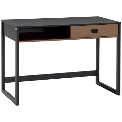 HOMCOM Bureau Industriel Noyer/Noir avec Tiroir 110cm