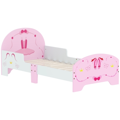 AIYAPLAY Ballet Theme Toddler Bed Frame with Safety Rails for 3-6 Years, Pink