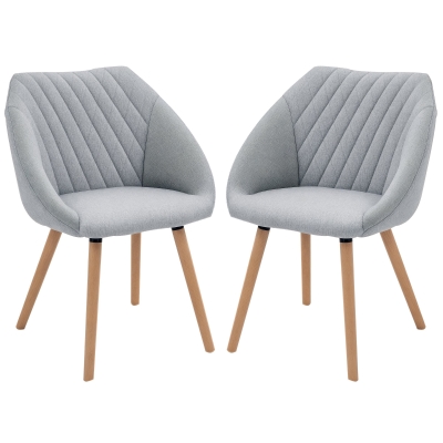 HOMCOM Set de 2 Scaune de Dining Design scandinav, Picioare subtiri din lemn de fag, Scaun cu spătar și brațe ergonomice, Gri