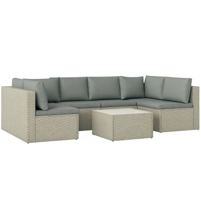 Set mobilier de grădină pentru 6 persoane, canapele și masă din sticlă securizată, maro