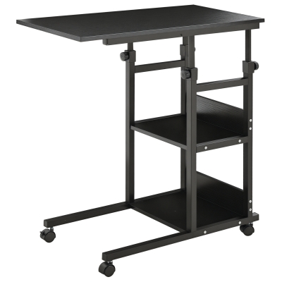 HOMCOM Mesa Auxiliar con Ruedas 80x40 cm Mesa para Sofá en Forma de C con Altura Ajustable 3 Niveles de 72-82 cm Marco de Metal para Salón Cocina Negro