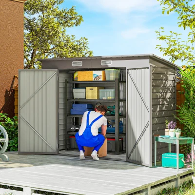 Garden Storage Shed 249W x 121D x 166/183Hcm Light Grey