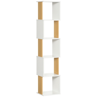 HOMCOM Estante de Livros em Forma de S Estante com 5 Prateleiras Abertas para Sala de Estar Escritório Anti-Tombo 33x28x161cm Branco