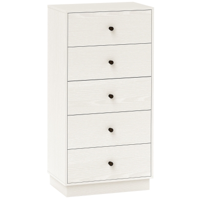 HOMCOM Cómoda de 5 Cajones Estrecha y Alta Mueble Auxiliar para Dormitorio o Pasillo con Tiradores Redondos 47x29x95 cm Blanco