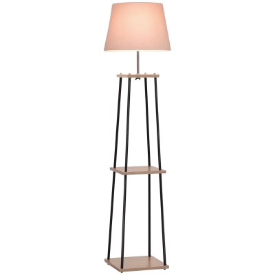 HOMCOM Lampadaire Bois Métal Noir 3 Étagères Lin Beige