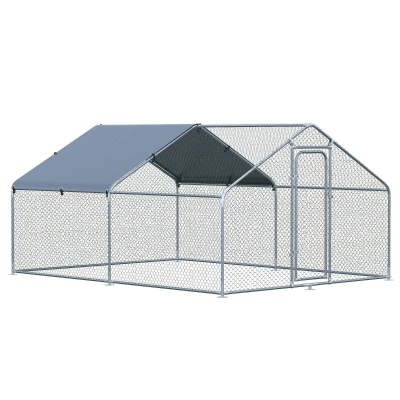 PawHut Jaula de Aves de Metal Galvanizado 3x4x1,95 m con Puerta Cubierta de Tela Oxford Resistente a los Rayos UV Plata