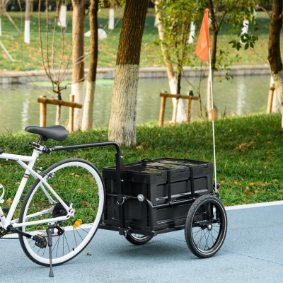 HOMCOM Remorcă pentru biciclete cu cutie de depozitare detașabilă și pliabilă de 65L, reflectoare de siguranță, încărcare max. 40KG, negru