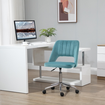 Vinsetto Scaun de birou design contemporan pivotant 360° ergonomic spate striat aerisit înălțime reglabilă acoperire catifea 49 x 60 x 91 cm albastru