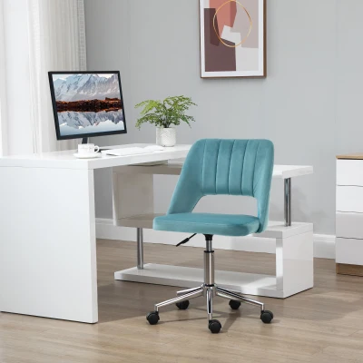 Vinsetto Scaun de birou design contemporan pivotant 360° ergonomic spate striat aerisit înălțime reglabilă acoperire catifea 49 x 60 x 91 cm albastru