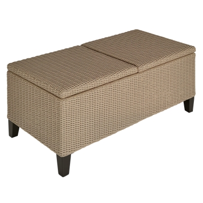 Outsunny Garten-Beistelltisch, Aufbewahrungskiste mit Stauraum, Rattanoptik, Stahlrahmen, khaki, 103 x 50 x 45,5 cm