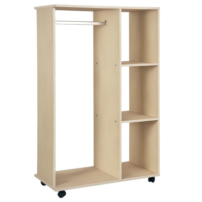 HOMCOM Kleiderschrank auf Rollen, mobile Garderobe, Garderobenschrank, Rollbarer Kleiderständer, 80 x 40 x 128 cm, Natur