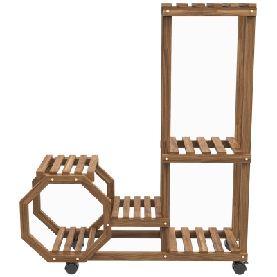 Outsunny Soporte para Plantas con Ruedas Soporte para Macetas de 5 Niveles de Madera Uso Interno Externo 86x30x102 cm Carbonizado
