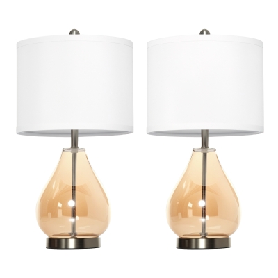 HOMCOM 2-Set Tischlampen Tischleuchten E27-Fassung Nachttischlampe 40 W Glas Leinen Metall Bernstein Ø30 x 56H cm