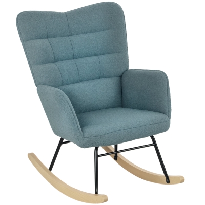 HOMCOM Fotoliu cu leagăn, formă ergonomică, leagăne din lemn solid, până la 120 kg, Albastru deschis