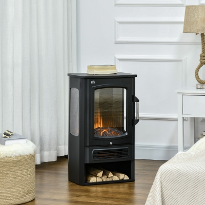 HOMCOM Soba electrică, flăcări realiste, 2 moduri de încălzire, protecție împotriva supraîncălzirii, oțel, negru, 44,5 x 32 x 74 cm
