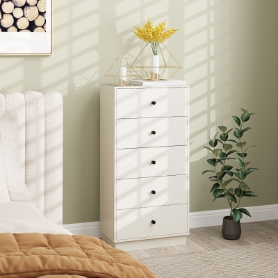 HOMCOM Cómoda de 5 Cajones Estrecha y Alta Mueble Auxiliar para Dormitorio o Pasillo con Tiradores Redondos 47x29x95 cm Blanco