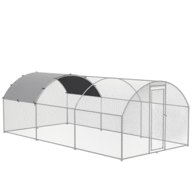 PawHut Hühnerstall Freilaufgehege 2,8x5,7x1,97m mit Schloss Verzinkter Stahl Hühnerhaus mit Wasserdichtem, Anti-UV Dach Freigehege Outdoor Geflügelstall für Hühnerkäfig, Kleintiere Silber