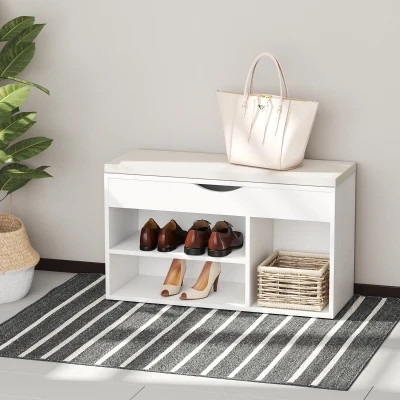 HOMCOM Banco Zapatero con Asiento Zapatero de Entrada Recibidor Moderno con Cajón Estantes Abiertos y 1 Cojín para Pasillo 80x30x47cm