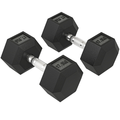 HOMCOM Haltère Hexagonale 35kg Poignée Antidérapante Noir Argent