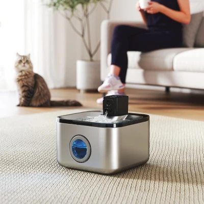 PawHut Fântână Automată pentru Pisici 4,2L din Oțel Inoxidabil, Silențioasă, Filtru 3 Etape, Încărcător USB, Argintiu