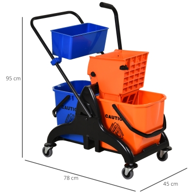 HOMCOM Reinigungseimer, Wischmoppeimer, rollbar, 26 Liter, Kunststoff, Metall, Orange