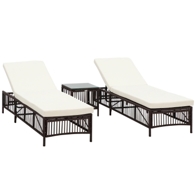 Outsunny Set 2 Lettini Prendisole e Tavolino in Rattan PE