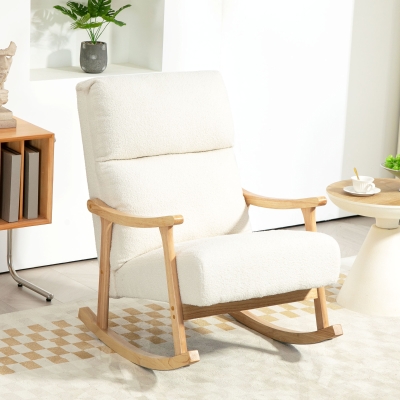 HOMCOM Fotoliu de Leagăn, Înveliș de material asemănător catifelei, Spătar ergonomic, Capacitate de încărcare de 120 kg, 65L x 90B x 98H cm, Alb Crem