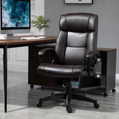 HOMCOM Fotoliu birou ergonomic reglabil cu roți pivotante 360°, tapițerie PU ciocolată, 64x73x106-115,5 cm