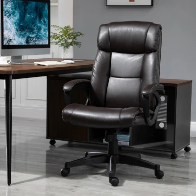 HOMCOM Fotoliu birou ergonomic reglabil cu roți pivotante 360°, tapițerie PU ciocolată, 64x73x106-115,5 cm