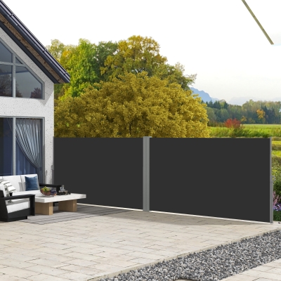 Outsunny Dublu store lateral Paravan opac retractabil dim. 6L x 1,80H m Poliester Anti-UV Gri și negru
