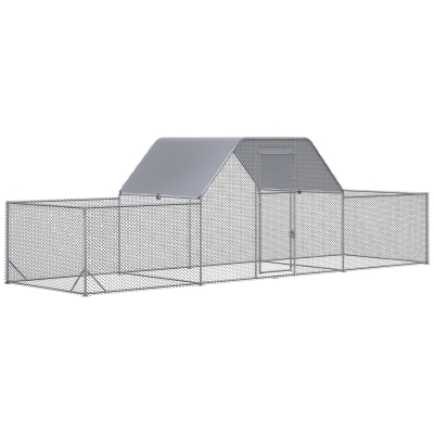 PawHut Enclos poulailler chenil volière extérieur 12,5 m² pentru 12-15 păsări 6,6 x 1,9 x 1,95 m oțel galvanizat