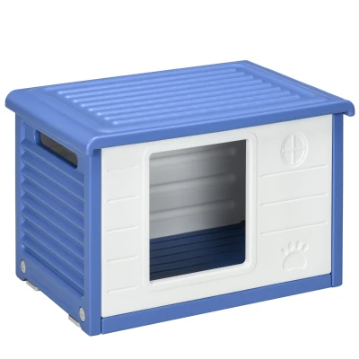 PawHut Niche pour chien extérieure en plastique maison pour chiens avec bouches d’aération bleu et blanc