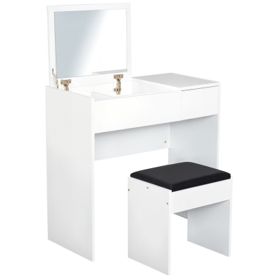 HOMCOM Tocador de Maquillaje con Taburete Mesa de Maquillaje con Espejo Tapa Abatible y Cajas 80x40x79 cm y 40x30x40 cm