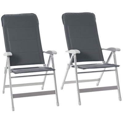 Outsunny Lot de 2 fotolii de grădină pliante fotoliu de exterior cu spătar înalt reglabil în multiple poziții și brațe