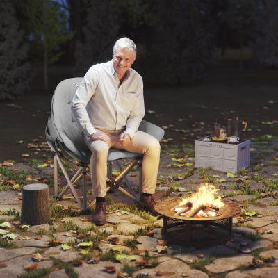 Outsunny Scaun de camping pliabil portabil și ușor cu scaun căptușit, buzunare laterale și sac de transport, gri închis