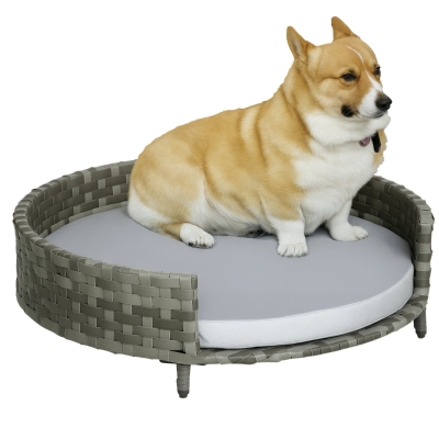 PawHut Hundebett Hundekorb Hundesofa Katzenbett mit Kissen Katzensofa Hundekörbchen für kleine Hunde Rattan Grau 75 x 75 x 20 cm