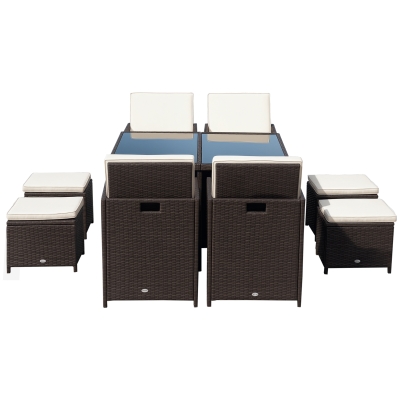 Outsunny Polyrattan Sitzgruppe Essgruppe 9 tlg. mit Kissen Gartenmöbel Alu Braun