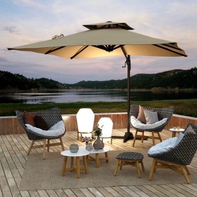 Outsunny Zweefparasol 2.94x2.94, Aluminium, Khaki