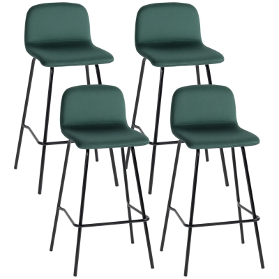 HOMCOM Set 4 Sgabelli Alti con Poggiapiedi in Acciaio Verde e Nero