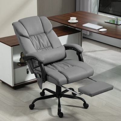 Vinsetto Silla de Oficina con Masaje de 6 Puntos Respaldo Alto Reclinable Altura Ajustable Reposapiés y Mando a Distancia Gris