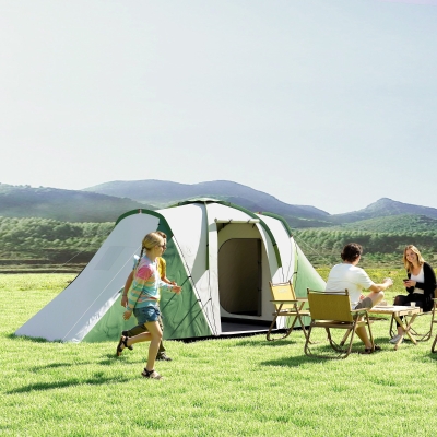 Outsunny Tenda de Campismo Familiar para 4-6 Pessoas com 2 Dormitórios Impermeável 3000 mm com Bolsa 555x225x190 cm Cinza e Verde