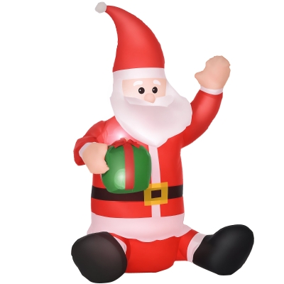 HOMCOM Papá Noel Hinchable 1.2m Santa Claus Inflable con Regalo Decoración Navidad Iluminación con Inflador Interior Exterior
