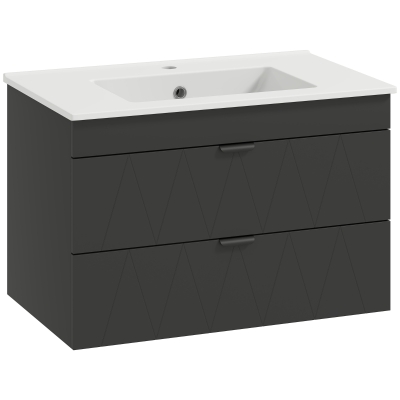 HOMCOM Mueble de lavabo colgante con lavabo de cerámica y cajones de cierre suave en negro