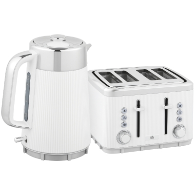 HOMCOM Kettle and 4-Slice Toaster Set White/Silver